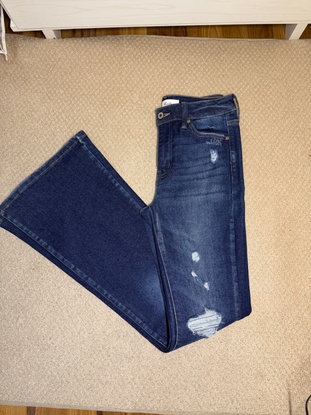 Kancan Dark Wash Distressed Flare Jeans - Women